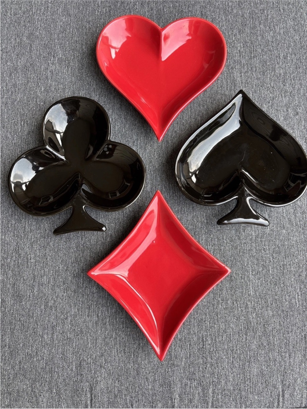 Vintage Card Suit Ceramic Candy Dish 4 Pc Set Spade Diamond Heart Club Red Black